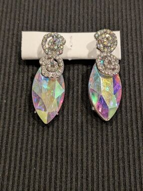 B#3: Crystal Drop Aurora Borealis Dangle Earrings - Iridescent Vintage 1950s